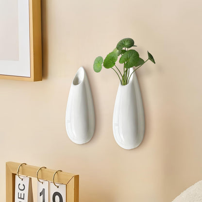 2 Pack White Ceramic Wall Vases,5.9 Inch Wall Hanging Plant Holder,Cubicle Modern Decor Plant Holder Vase for Indoor Plants, Hanging Propagation Flower Pots for Air Vases