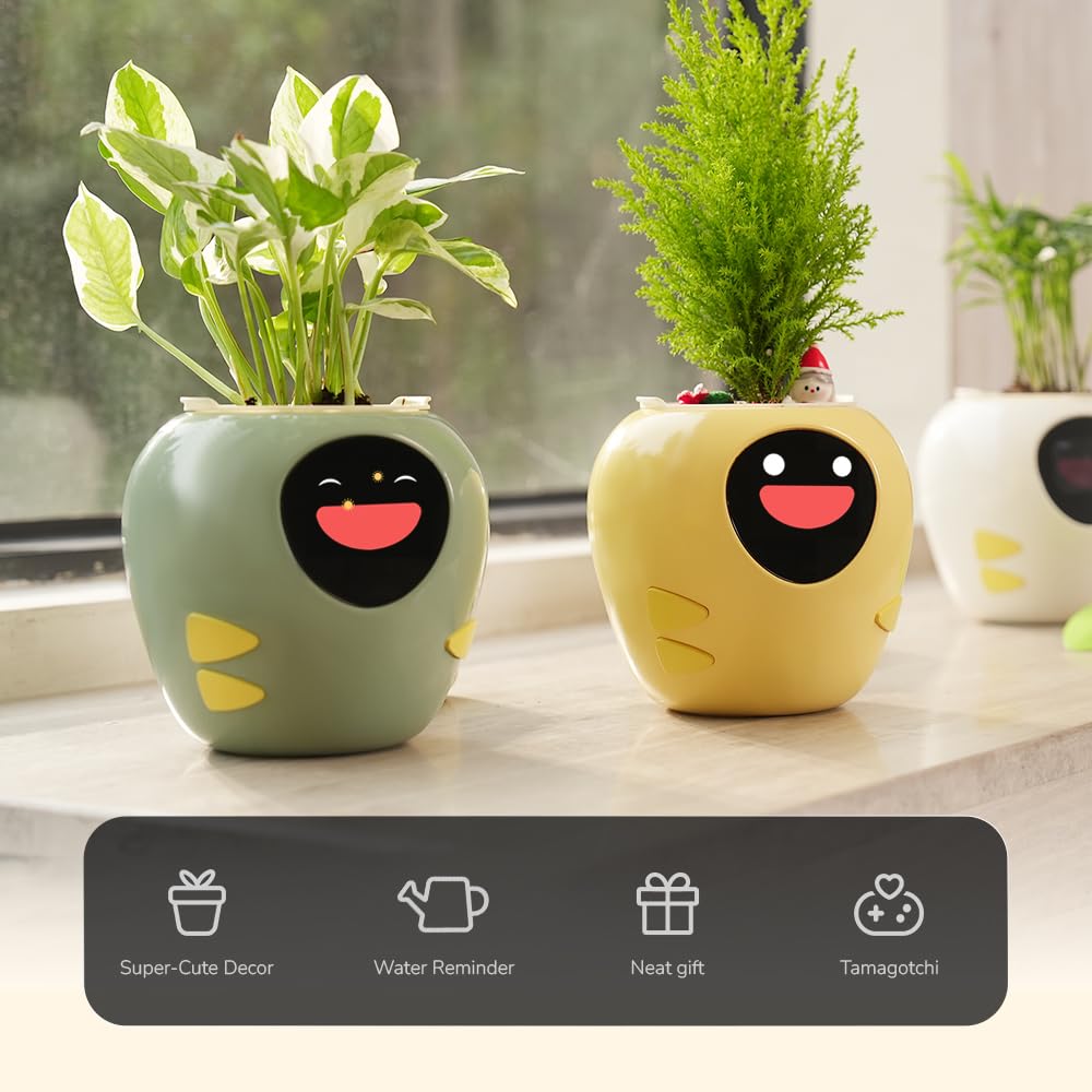 New 2026 Ai Smart Planter – Extra Large Interactive Plant Pot, Pet Plantagotchi, robot, Leafypod and Plantiboy, Robot Flower Pot with Feelings, Indoor Flowerpot with Water, Digital Gifts (White)