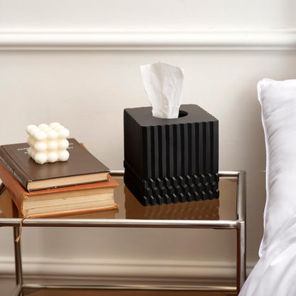 Black Tissue Box Cover Square, Tissue Box Holder for Bathroom Countertop,Vanity, Tabletop, Bedroom Night Stand,Office and Living Room Decorative - Modern Geometric Striped Tissue Paper Dispenser