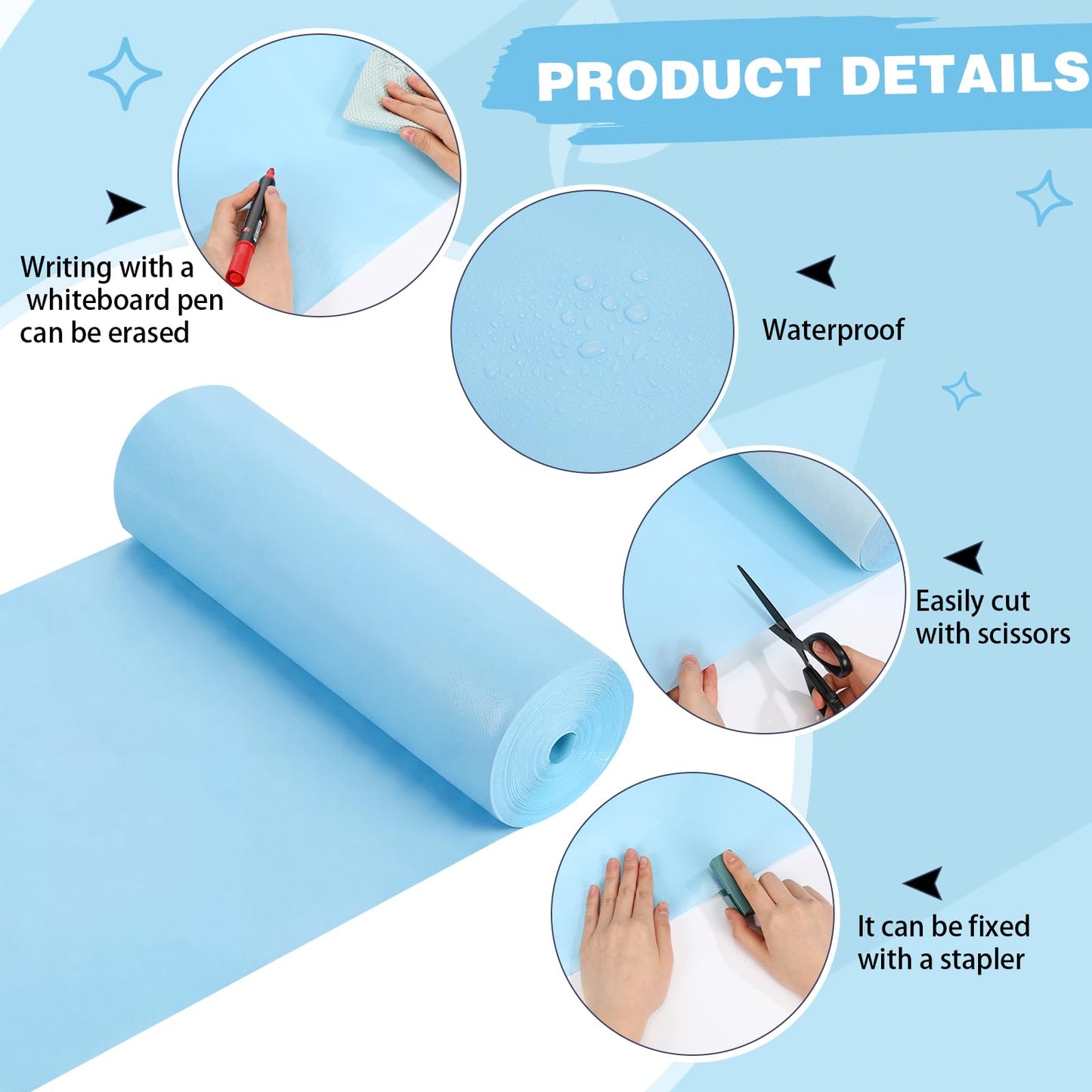 Breling 16 inch x 80 ft Fabric Bulletin Board Roll for Classroom Waterproof Non-Woven Fabric Background Roll Anti-Wrinkle Bulletin Board Background for Back to School Wall Decor DIY Craft(Blue)