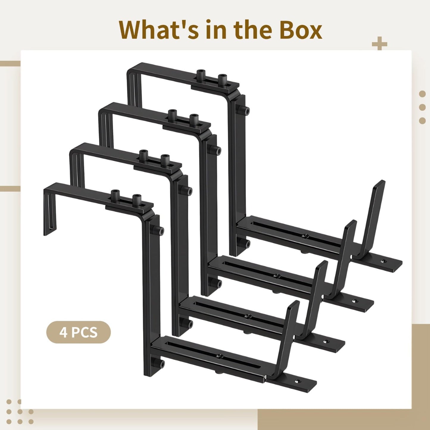 4 Pack Adjustable Planter Brackets, Deck Rail Flower Box Holders, Resilient Iron with Rust-Resistant Black Finish, Fast Installation, Fits 2-7 in Wide Railings, 5.9-12.6 in Plant Pots