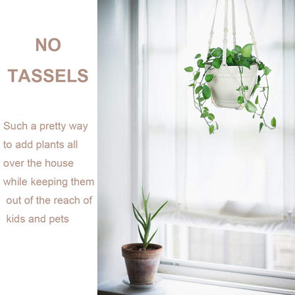 Bouqlife 43 Inches Macrame Plant Hanger Large for 14 inch Pot Extra Long No Tassel Cotton Rope Hanging Plant Holder with Ceiling Hook Bohemian Home Décor Beige 2Pack