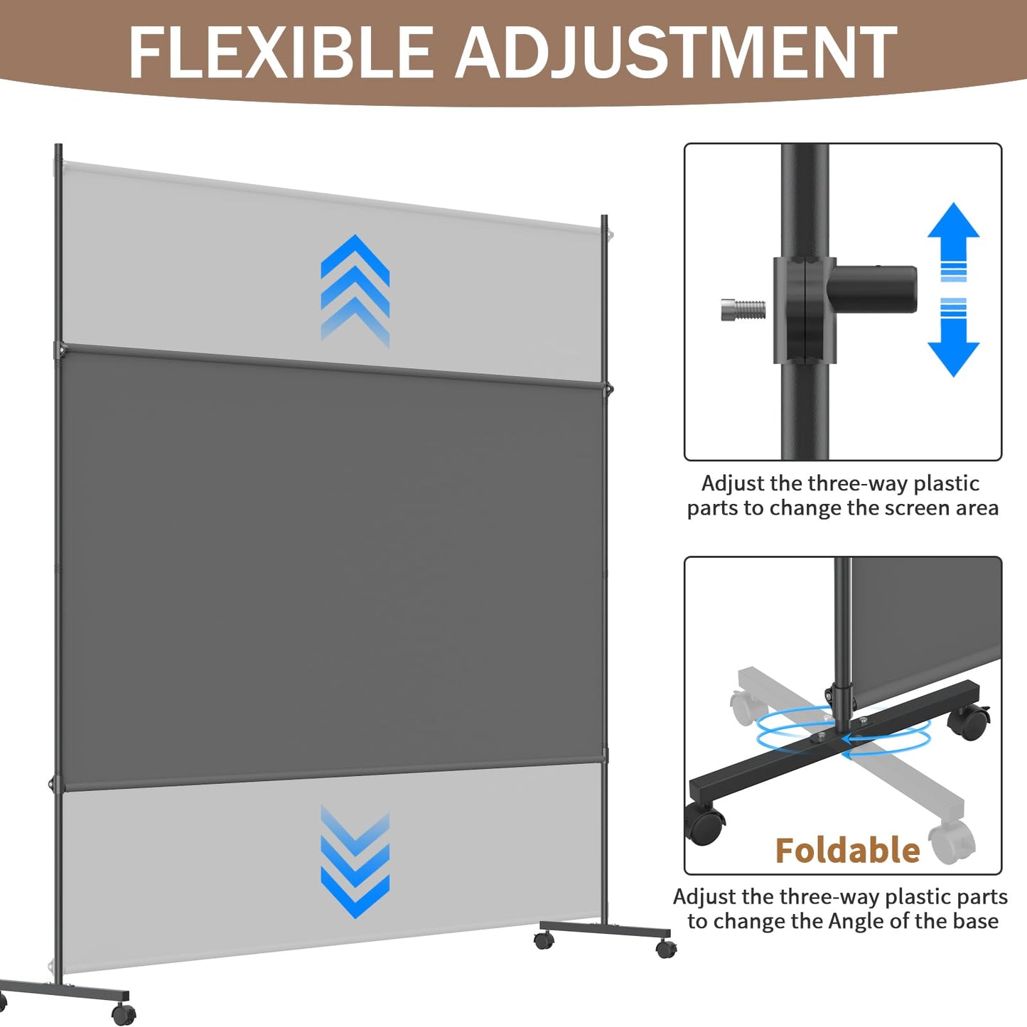 VAMFUTRE Single Panel Room Divider/Privacy Screen with Caster Wheels and Brakes - Stylish and Versatile Partition for Home,Office,School and Restauran (Gray, 6FT*6FT)