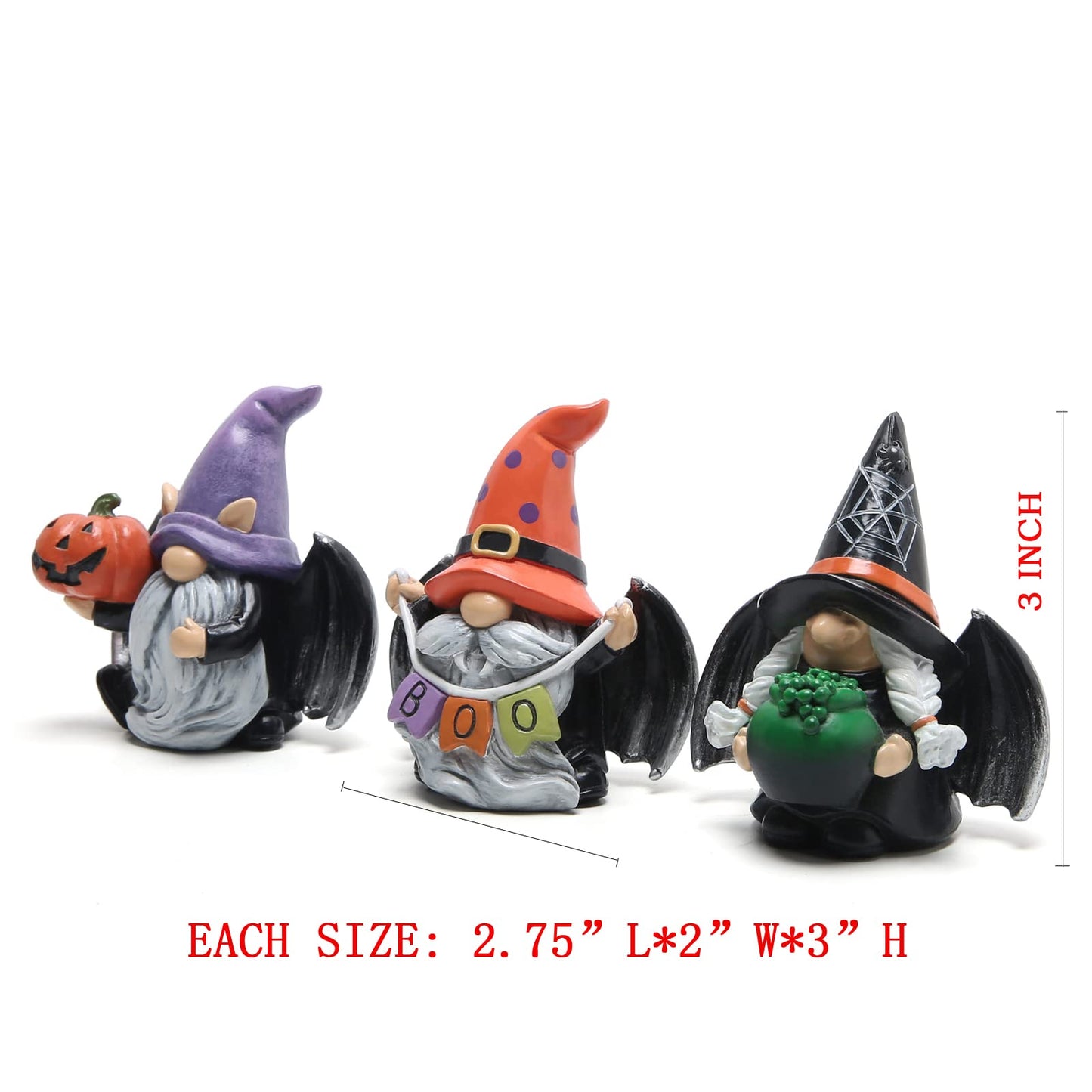 Hodao 3pcs Halloween Gnomes Decorations Handmade Scandinavian Gnome Figurines with Black Wing Boo Halloween Gnomes Figurines Decor Pumpkin Office Table Decorations Gifts