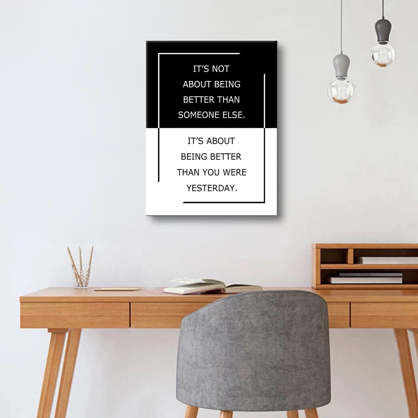 Inspirational Canvas Wall Art Motivational Posters It’s Not About Being Better Than Someone Else Print Artwork Positive Inspirational Quotes Painting for Office Decor Living Room Framed [18''Wx24''H]