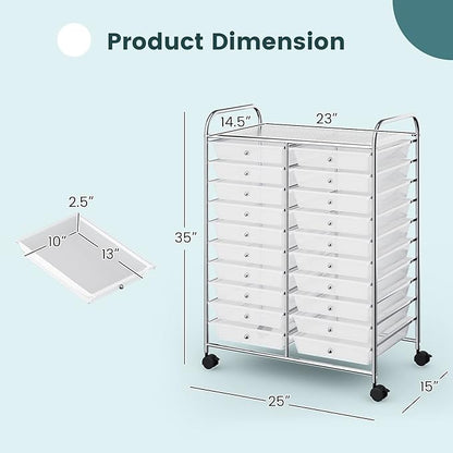 COSTWAY 20 Drawers Rolling Storage Cart, Multipurpose Movable Organizer Cart for Tools, Scrapbook, Paper, Craft, Utility Storage Trolley on Wheels for Home Office School (Clear)