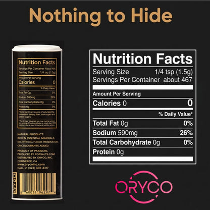 Oryco Himalayan Pink Salt Fine Grain Shaker (24.7 oz) 700g – 100% Natural, Kosher, Non-GMO, Mineral Salt, Easy Pour Shaker for Cooking, Baking, Table Seasoning, Popcorn & Everyday Kitchen Use