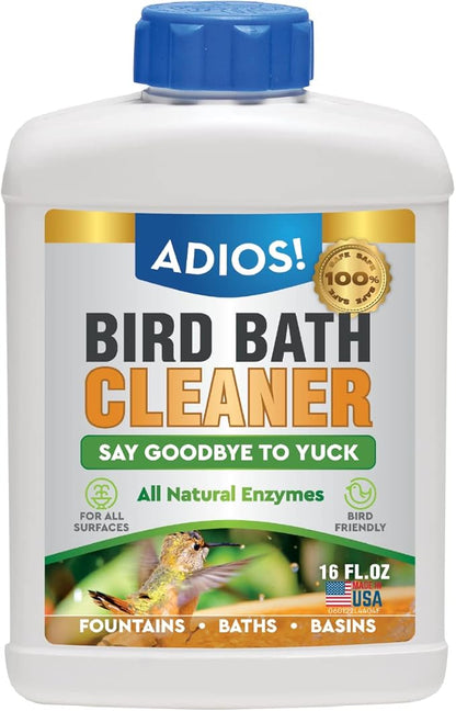 ADIOS! Bird Bath Cleaner for Outdoor Fountains and Bowls, Safely Cleans Metal, Glass and Stone (16oz)