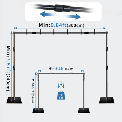 Backdrop Stand, 8x10ft Metal Base Photo Studio Support System, Adjustable Backdrop Frame for Photography, Streaming, Wedding, Projector Screen, Tool Free Setup & Portable Carry Bag