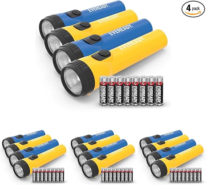 EVEREADY LED Flashlights (16-Pack), Bright Flashlights for Emergencies and Camping Gear, Flash Light with AA Batteries Included, Blue/Yellow (16-Pack)