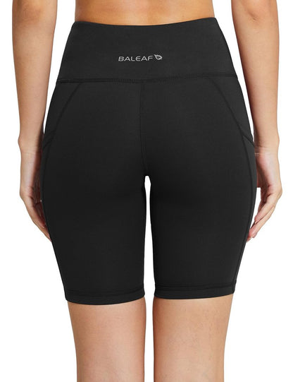 baleaf Biker Shorts Women Yoga Gym Workout Spandex Running Volleyball Tummy Control Compression with Pockets 8" 2-Pack Black/Black S