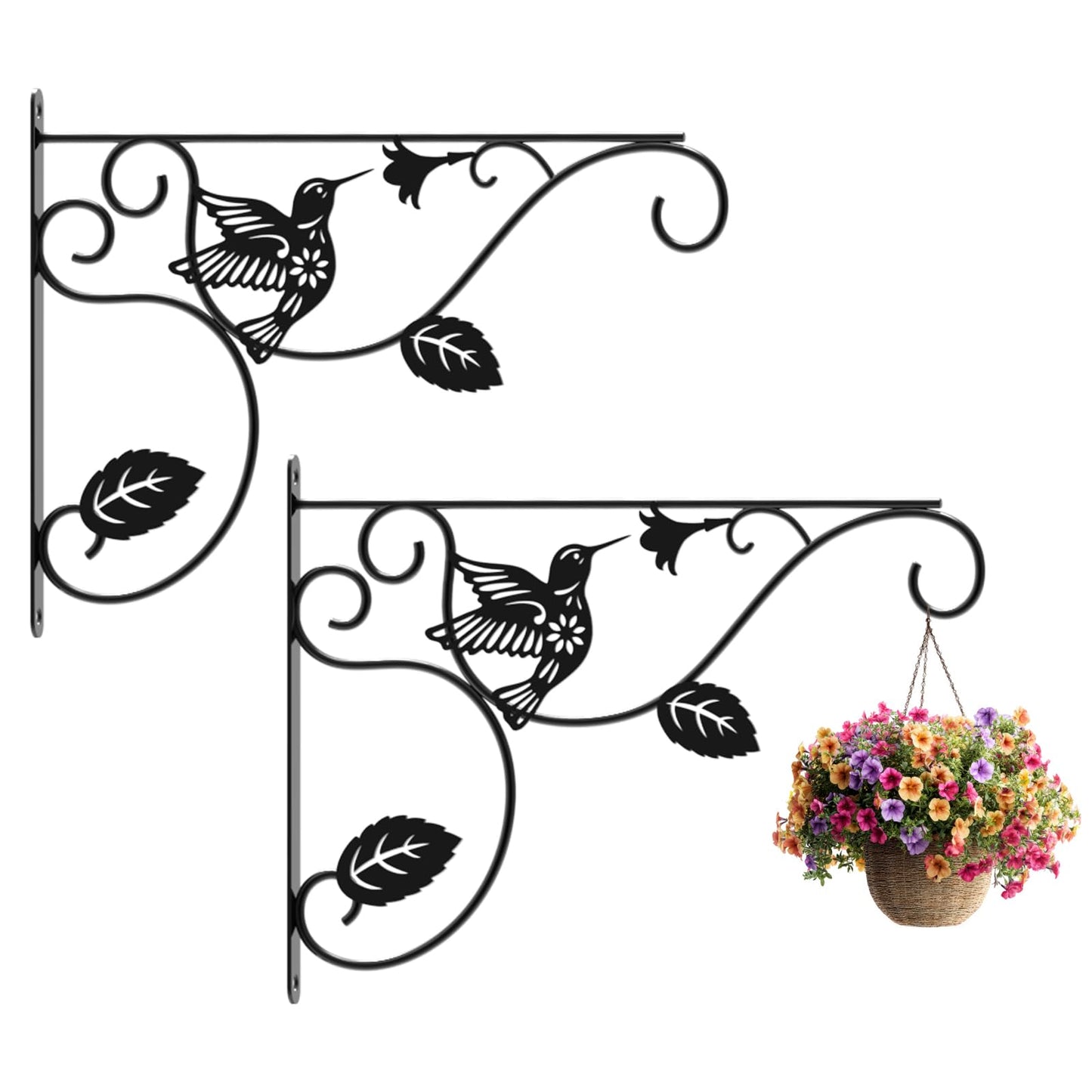 MEILIDY Hanging Plant Bracket, Metal Heavy Duty Plant Hanger Hooks for Indoor Outdoor, Black, 2 Pcs