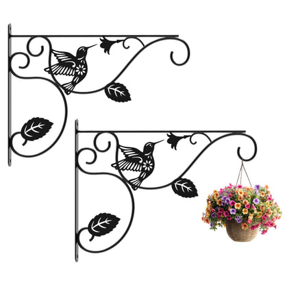 MEILIDY Hanging Plant Bracket, Metal Heavy Duty Plant Hanger Hooks for Indoor Outdoor, Black, 2 Pcs