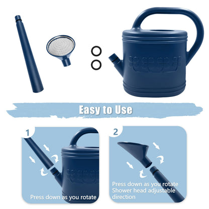 Watering Can for Indoor & Outdoor Plants, Plant Watering Can with Stainless Steel Shower Head, 1 Gallon Plastic Watering Can for Garden, Flowers, Vegetable, Greenhouse (Dark Blue, 1 Gallon)