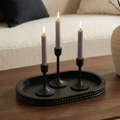 Hanobe Decorative Trays for Coffee Table : Black Oval Centerpiece Tray Wood for Farmhouse Entry Table Decor Round Bathroom Tray for Living Room Kitchen Counter