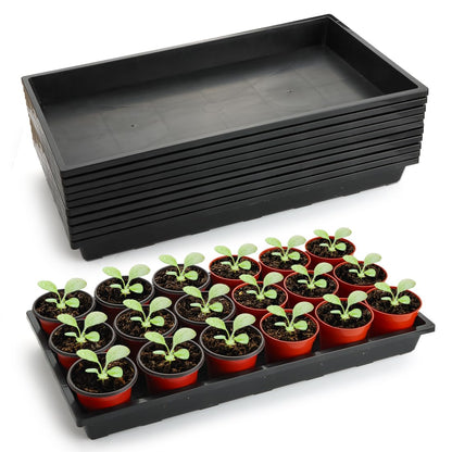 RooTrimmer 1020 Flat Seed Starter Trays 10 Pack, Plastic Nursery Pots Trays & Seeds Potting Plants Tray, Durable Carrying Seedling Starting Tray for Planting (Black)
