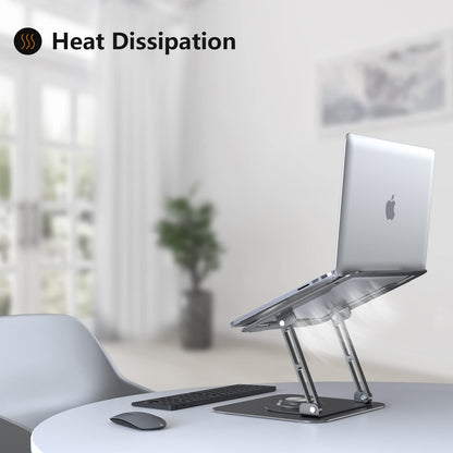 JOYEKY Laptop Stand for Desk, Adjustable Computer Stand with 360° Rotating Base, Ergonomic Laptop Riser for Collaborative Work, Foldable & Portable Laptop Stand, fits for All 10-16" Laptops (Grey)