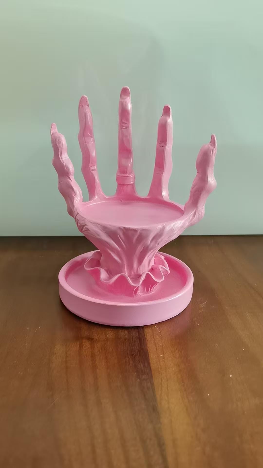 Gothic Ring Display Stand, Skeleton Hand Decor Witch Hand Jewelry Holder for Rings Bracelets, Halloween Candle Holder Resin Jewelry Organizer, Gothic Home Decor and Holiday Gifts for Women (Pink)