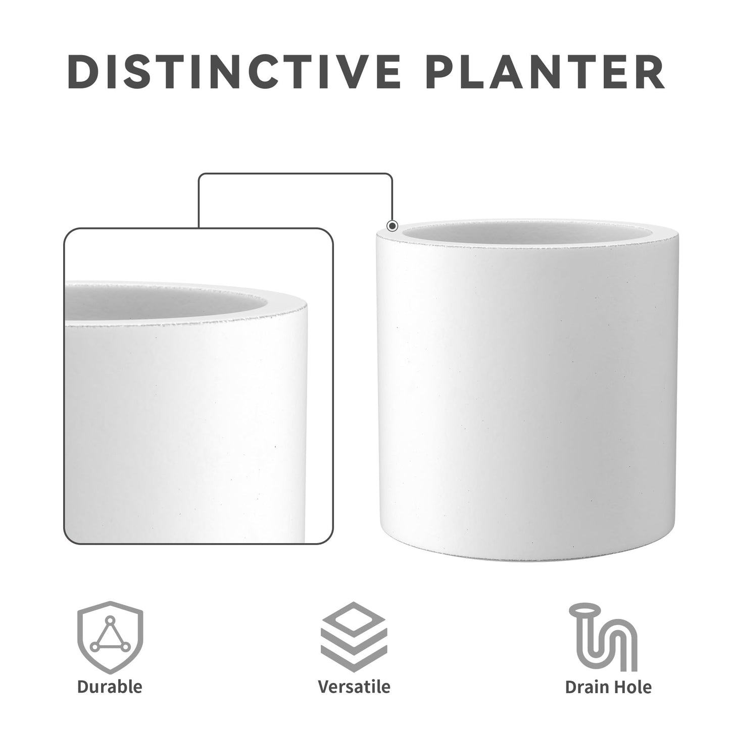 Kante 12.6" Dia Round Concrete Planter, Modern Style Large Cylindrical Plant Pot with Drainage Hole and Rubber Plug for Indoor Outdoor Patio, Pure White