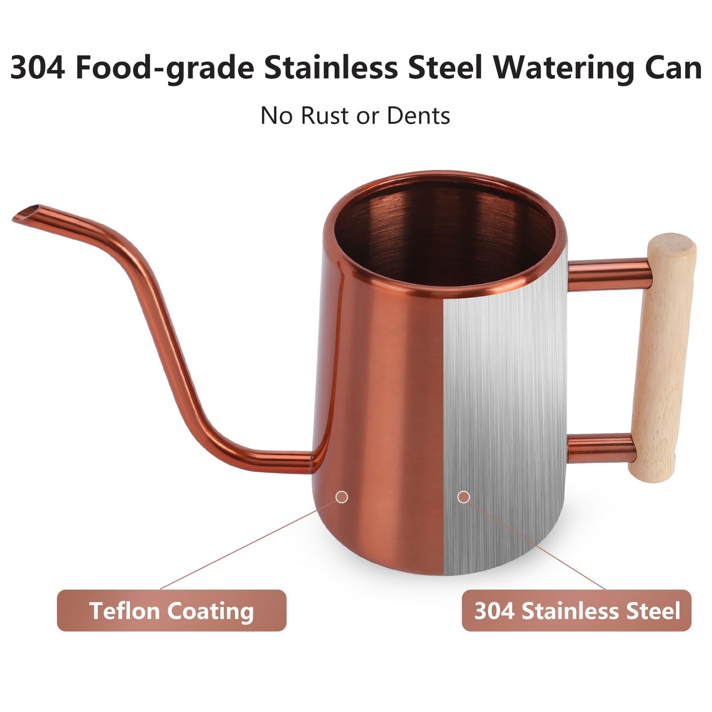 Watering Can Indoor Plants, 35 oz/1000 ml Metal Stainless Steel Watering Can Pot with Long Spout for Indoor House Plants Bonsai Outdoor Garden Flower Decorative (Copper)