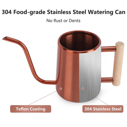 Watering Can Indoor Plants, 35 oz/1000 ml Metal Stainless Steel Watering Can Pot with Long Spout for Indoor House Plants Bonsai Outdoor Garden Flower Decorative (Copper)