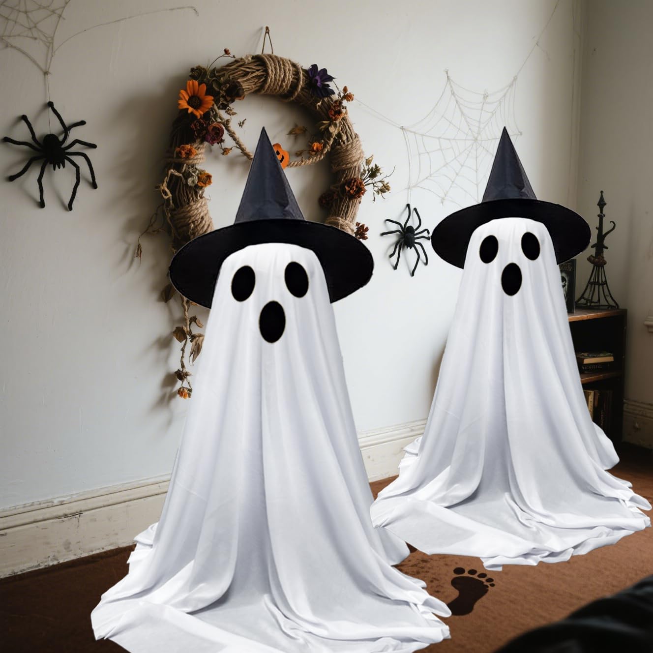 2Packs - Halloween Decorations Indoor, Spooky Ghost with String Lights Battery Operated, Upgraded More Sturdy Ghost Halloween Decorations（Warm White）