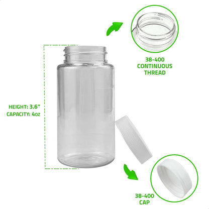 LUBEFLEX Oil Sampling Bottle - MADE IN USA - Pack of 35 Oil Analysis Sampling Clear Plastic Bottle 4 oz (120 ml) Capacity with 38-400 cap size - FDA Compliant and BPA Free