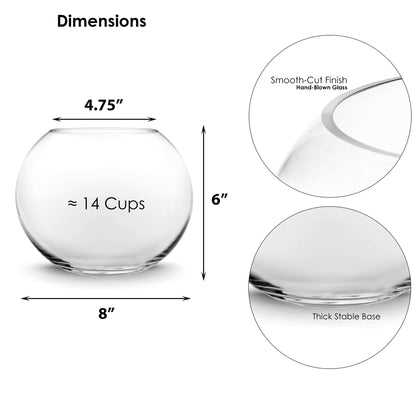 CYS EXCEL Glass Bubble Bowl (H-6" W-8", Approx. 3/4 Gal.) Small Fish Bowl Round Terrarium Vase Globe Flower Centerpiece for Weddings Events Arrangements
