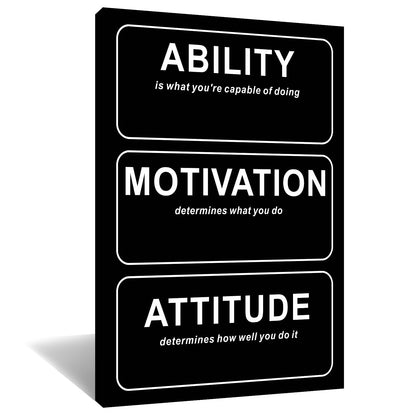 Inspirational Canvas Wall Art Motivational Ability Attitude Motto Picture Poster Inspiring Positive Quotes Painting Print for Gym Living Room Office Wall Decoration Stretched and Framed [12''Wx18''H]