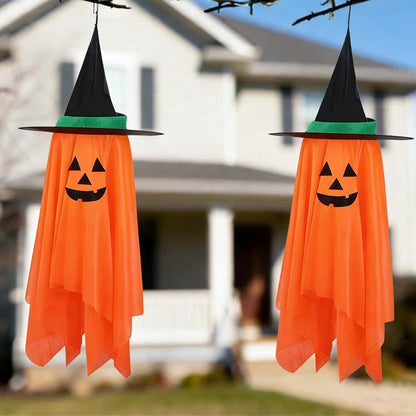 2 Pack Halloween Hanging Pumpkin Decorations Outdoor Hanging Pumpkin Witch Hats Ornaments for Home Garden Yard Party