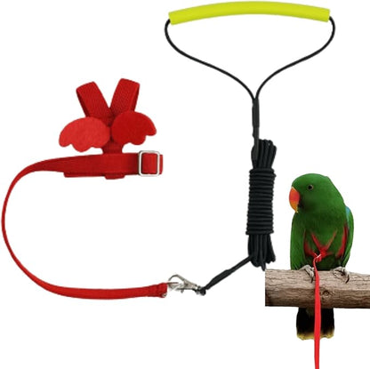 Pet Parrot Bird Harness and Leash, Adjustable Training Design Anti-Bite, Bird Nylon Rope with Cute Wing for Lovebird Budgie African Grey Macaw Conure (Red,M)