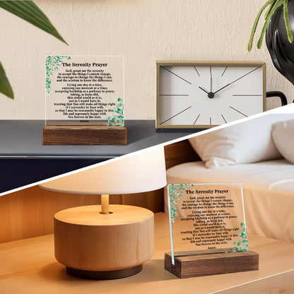 THEBESTU The Serenity Prayer Acrylic Sign with Wood Stand, Inspirational Christian Gifts, Bible Verses Acrylic Plaque, God Grant Me the Serenity Desk Decorative Sign for Home Office, Religious Gifts