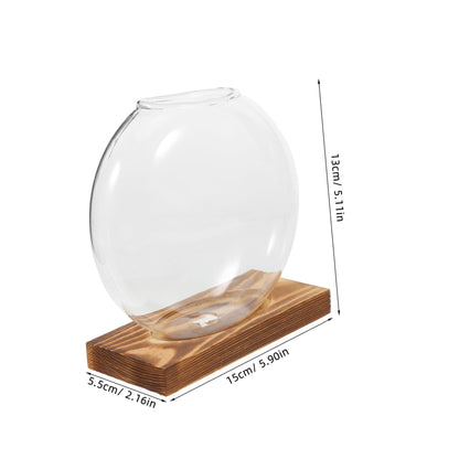 ANDRESLAD Hydroponic Vase with Wooden Base Transparent Glass Plant Propagation Station for Indoor Plants Terrarium Small Desktop Planter Root Observation Decorative Home Decor