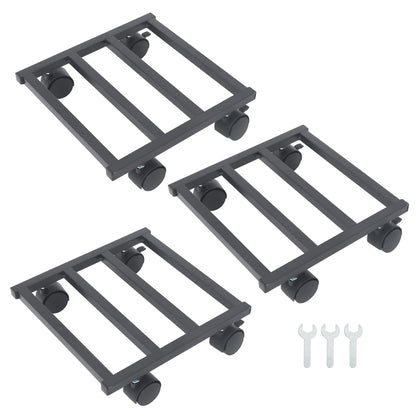HOSTIC 3 Packs 10in Plant Caddy with Lockable Wheels Large Metal Plant Caddy Square Planter Dolly Pot Mover Rollers Indoor Outdoor Plant, Capacity for 150 Pounds of Flower Pots Black
