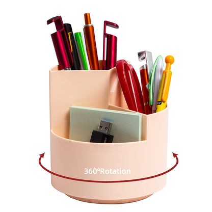 EDENMS Desk Pencil Pen Holder, 3 Slots 360-Degree Spinning Organizers, Desktop Storage Stationery Supplies, Cute Cup Pot for Office, School, Art Supply, Kids - Pink