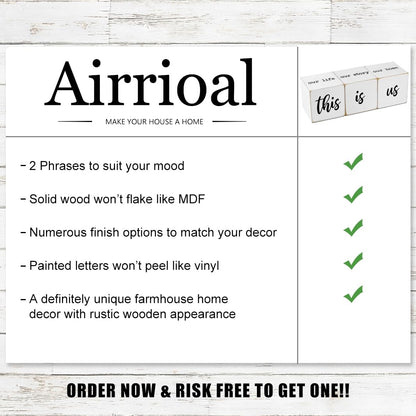 Airrioal This is Us Sign & Our Life Story Home Letter Blocks - Farmhouse Table Rustic Home Decor, TV Stand Dining Room Modern Decorations for Shelf Mantle