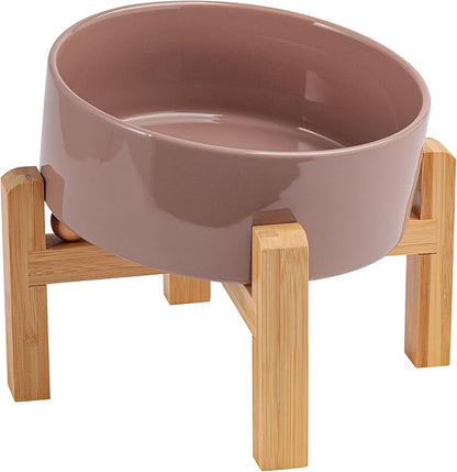 Khaki Elevated/Raised 15°Tilted Anti Slip Ceramic Dog Bowl for Small/Medium Breeds,Slanted Bulldog Big Face Pet Food Water Feeding Dish with Stand for Cats and Dogs (3.6 Cups/28 OZ)