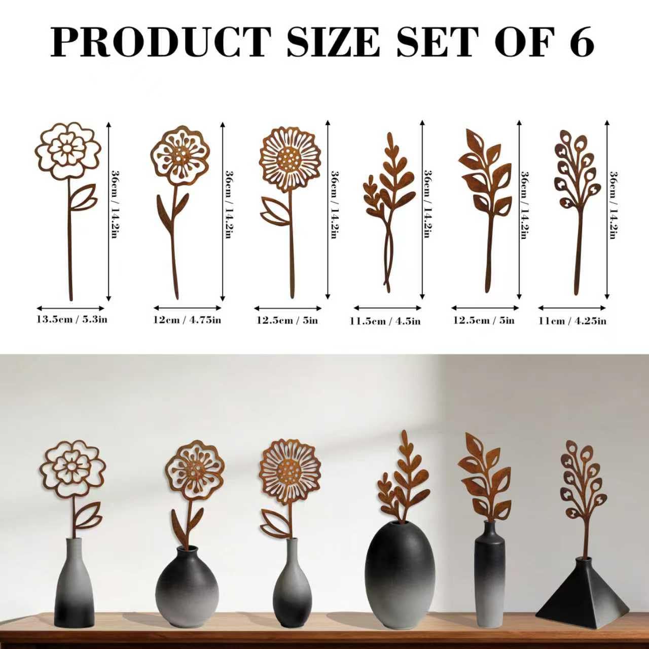 LumDecor Rustic Metal Flowers, Decorative Flowers Plants Stakes Outside Art, Metal Garden Stakes Decorative Flower Bed Decor, Decorative Stakes Garden Art for Pots Vase Patio Lawn Yard Home Office