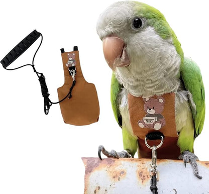 Bird Diaper Harness Flight Suit Clothes, Parrot Flight Suit with Leash for Parrot, Bird Flying Clothes with Rope and Handle for Outdoor Activities Training (Necked Parakeet,with Leash)