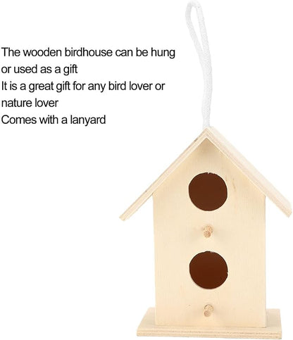 Wooden Bird House,Bird Nests Box DIY Painting Wild Bird House Wooden Bird House Kit for Bird (Double Layer Two Hole)
