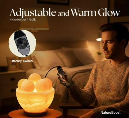 NatureBoost HL Himalayan Pink Salt Lamp Bowl with Balls Comes with dimmer Switch and a Pair of Bulbs (HL Bowl)