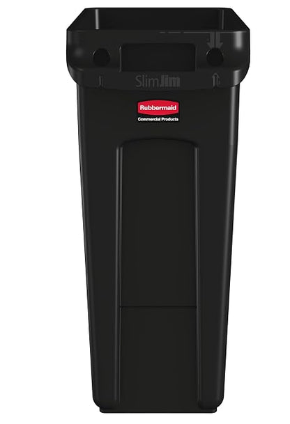Rubbermaid Commercial Products Slim Jim Plastic Rectangular Trash/Garbage Can/Bin with Venting Channels, 16 GAL, Black, for Kitchens/Classrooms/Offices/Back of House