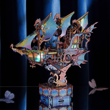 Tonecheer 3D Wooden Puzzle Airship Model Kit, DIY Transmission Model Fantasy Ship Spaceship with Music, Movable Building Kit Starlight Craft Mechanical Decor Idea Gift for Adults - Magical Galaxy