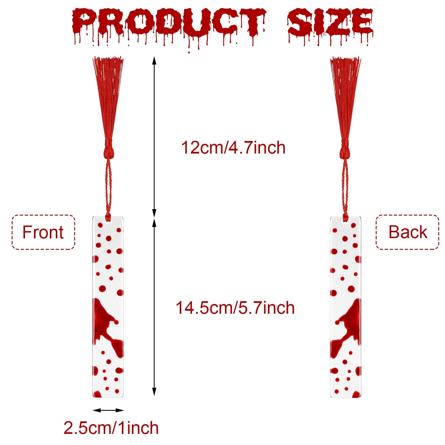 Tenare 5 Pieces Blood Bookmark Halloween Theme Blood Splatter Art Page Marker Bloodstain Bookmark Handmade Ideal Trick or Treat Present for Friends, Kids, Students, Teacher