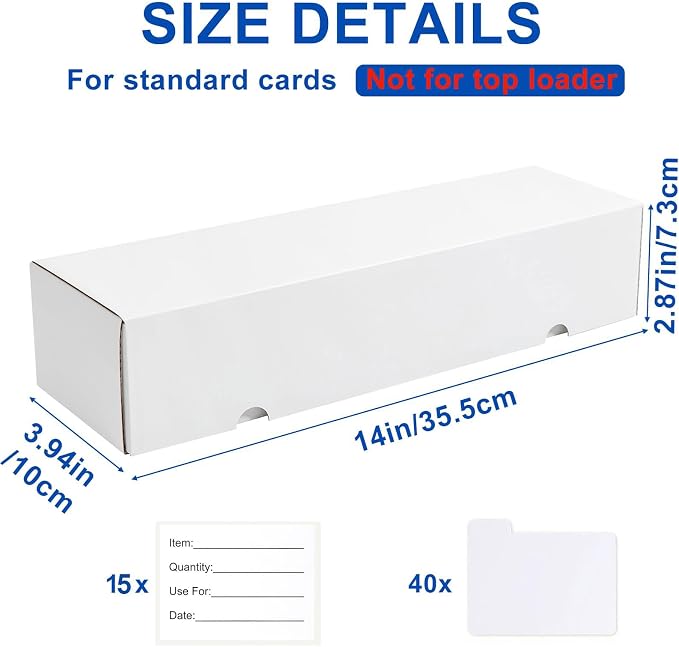 QINGUANG Trading Card Storage Box | 15 Pack • 1100 Count Bulk Card Storage Box | with Dividers | White Corrugated Cardboard Sport Card Organizer for Basketball Card/MTG/TCG/Magic Collection