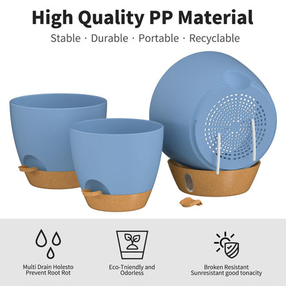 FIASON 12/10/9/8/6 Inch Self Watering Pots for Indoor Outdoor Plants, Set of 5 Large Plastic Planters with Visual Water Window, Drainage Holes & Watering Lip, Modern Decorative Flower Pots (Blue)