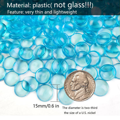 HappyFiller 630 PCS Lake Blue Acrylic Flat Marbles Decorative Gem Stones for Vase Fillers,Beach Theme Wedding Centerpieces,Table Scatters,Party Confetti,Candle Holder,Fish Tank Pebbles Beads