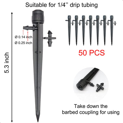 Topiverse 50 Pcs Drip Irrigation Emitters, Adjustable Flow 0-20 GPH Irrigation Drippers with Stake, Full Circle Flow Sprinkler Head, Micro Sprinkler for Garden Patio Lawn Flower Bed