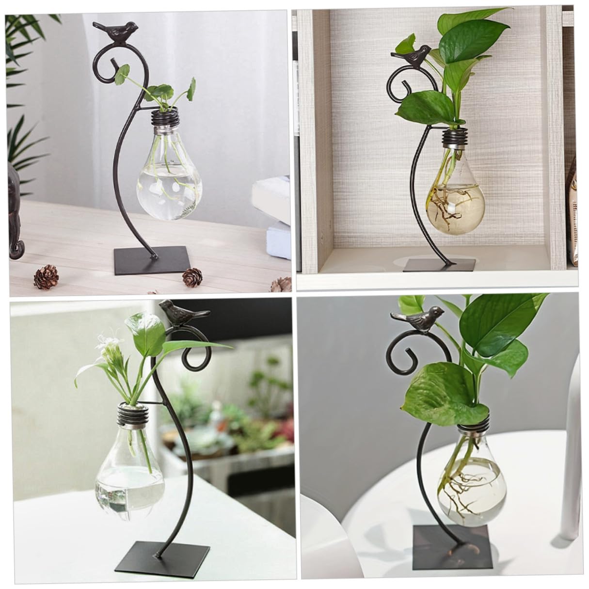MAGICLULU Creative Hydroponic Glass Small Vase with Metal Stand, Decorative Tabletop Bird Plant Terrarium for Home Décor and Modern Living Room Centerpiece