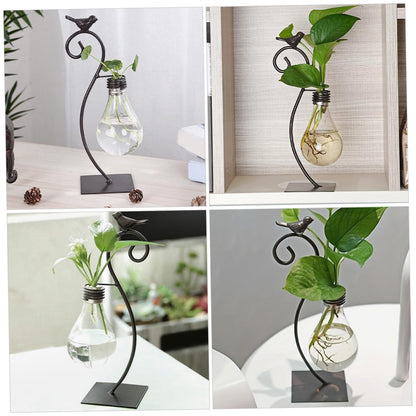 MAGICLULU Creative Hydroponic Glass Small Vase with Metal Stand, Decorative Tabletop Bird Plant Terrarium for Home Décor and Modern Living Room Centerpiece